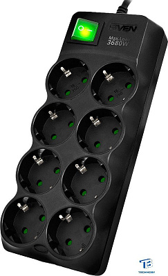 картинка Сетевой фильтр Sven SF-08E-16 чёрный 3м
